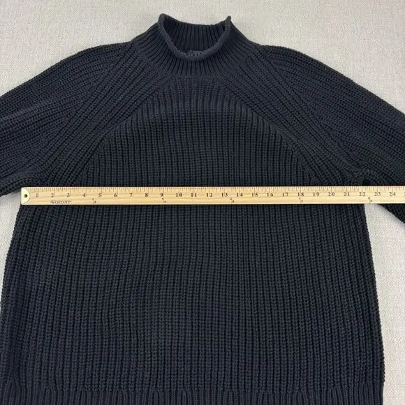 J Crew Relaxed Rollneck Sweater Womens 2X Black Chunky Knit Turtleneck Fisherman - Picture 12 of 16
